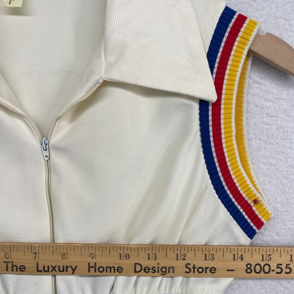 VINTAGE TENNIS DRESS S Style Fit and Flare Sleeveless Rib Striped Zip Up Ivory - Picture 8 of 10
